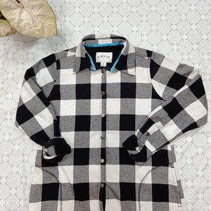 NWT LS Black & White Fleece Lined Flannel